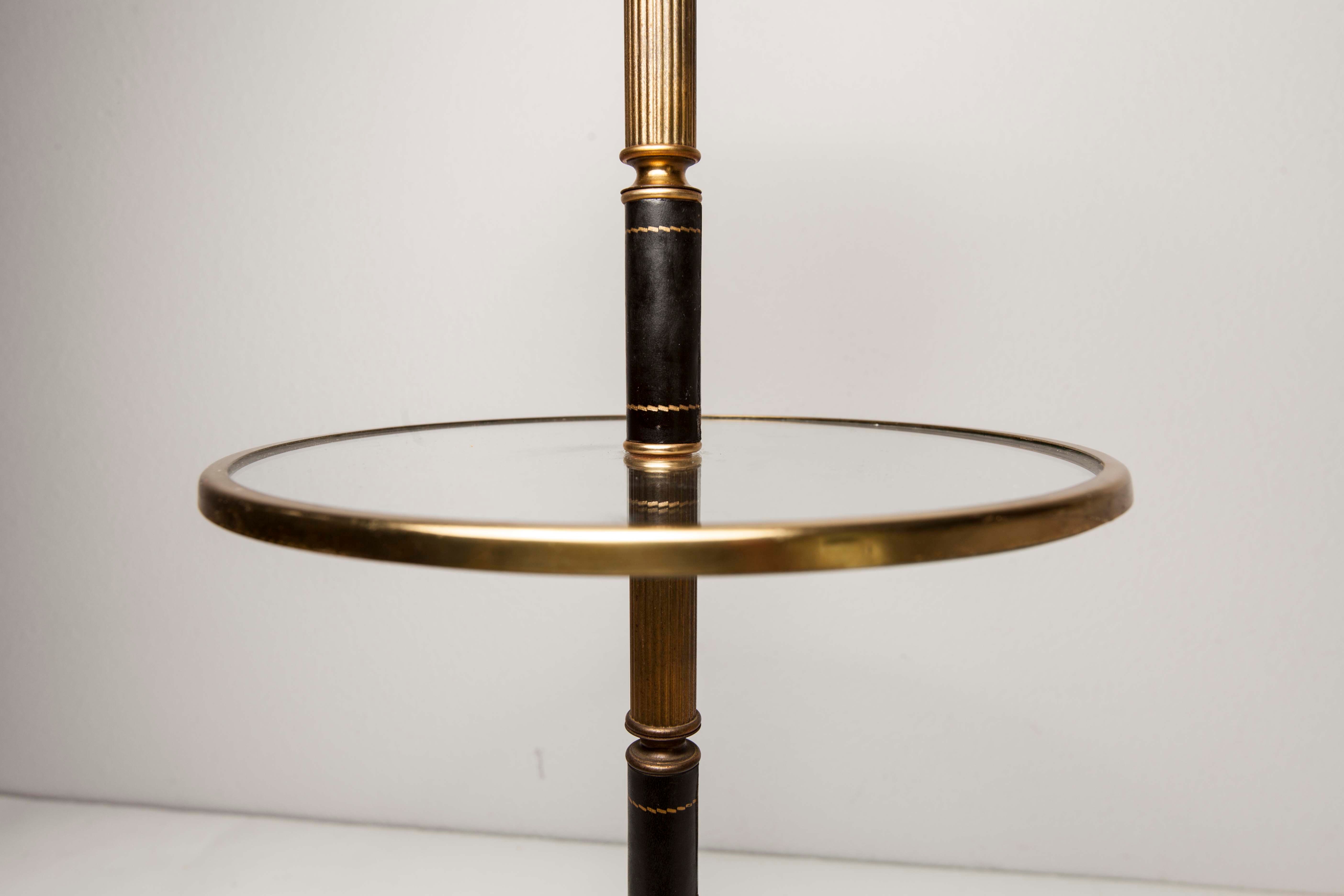 Ashtray on feet 60s gold, glass and leather