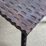 Rustic gouged wood side table
