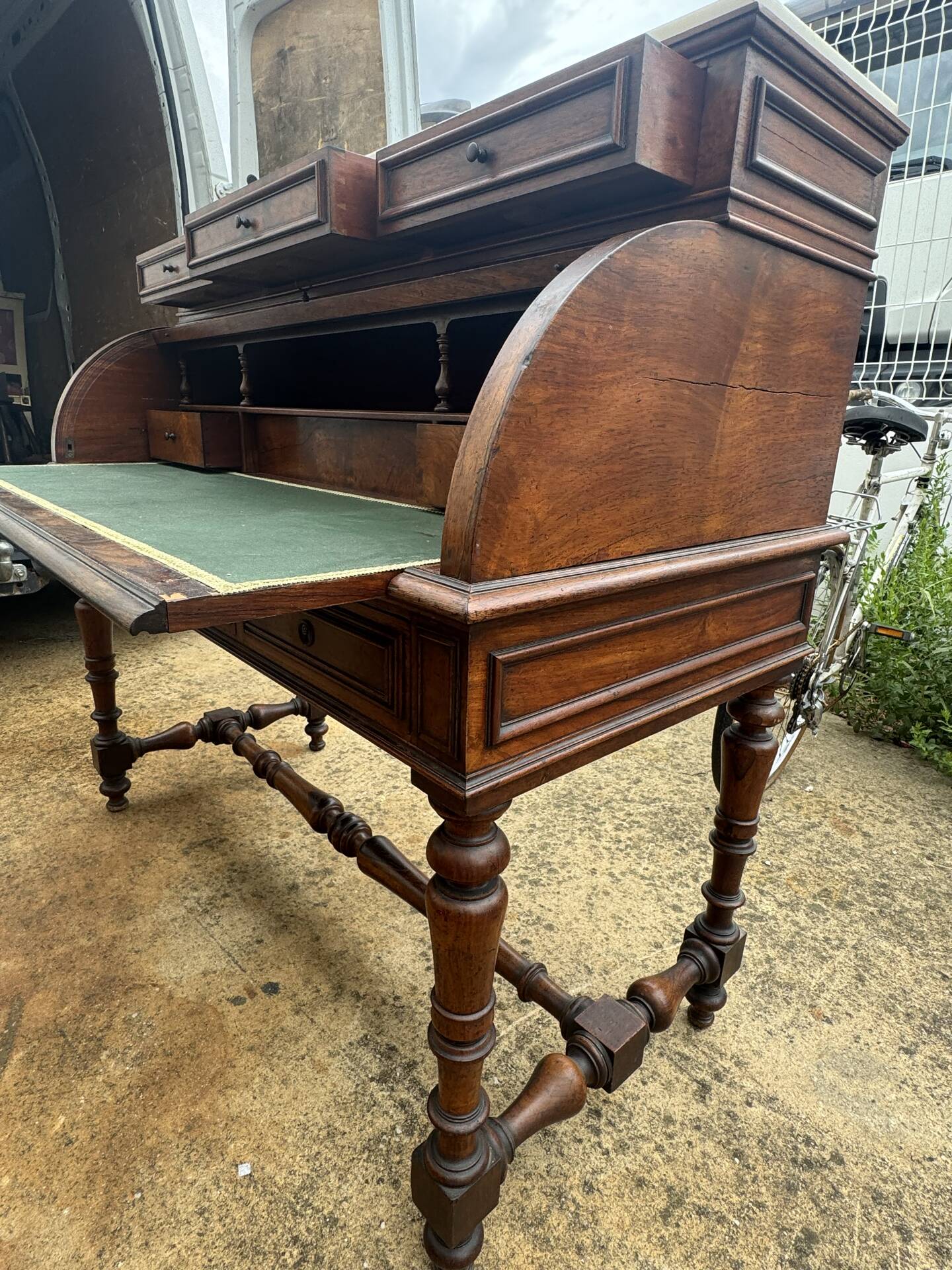 Secretary cylinder Mahogany white marble (Louis XVI style)