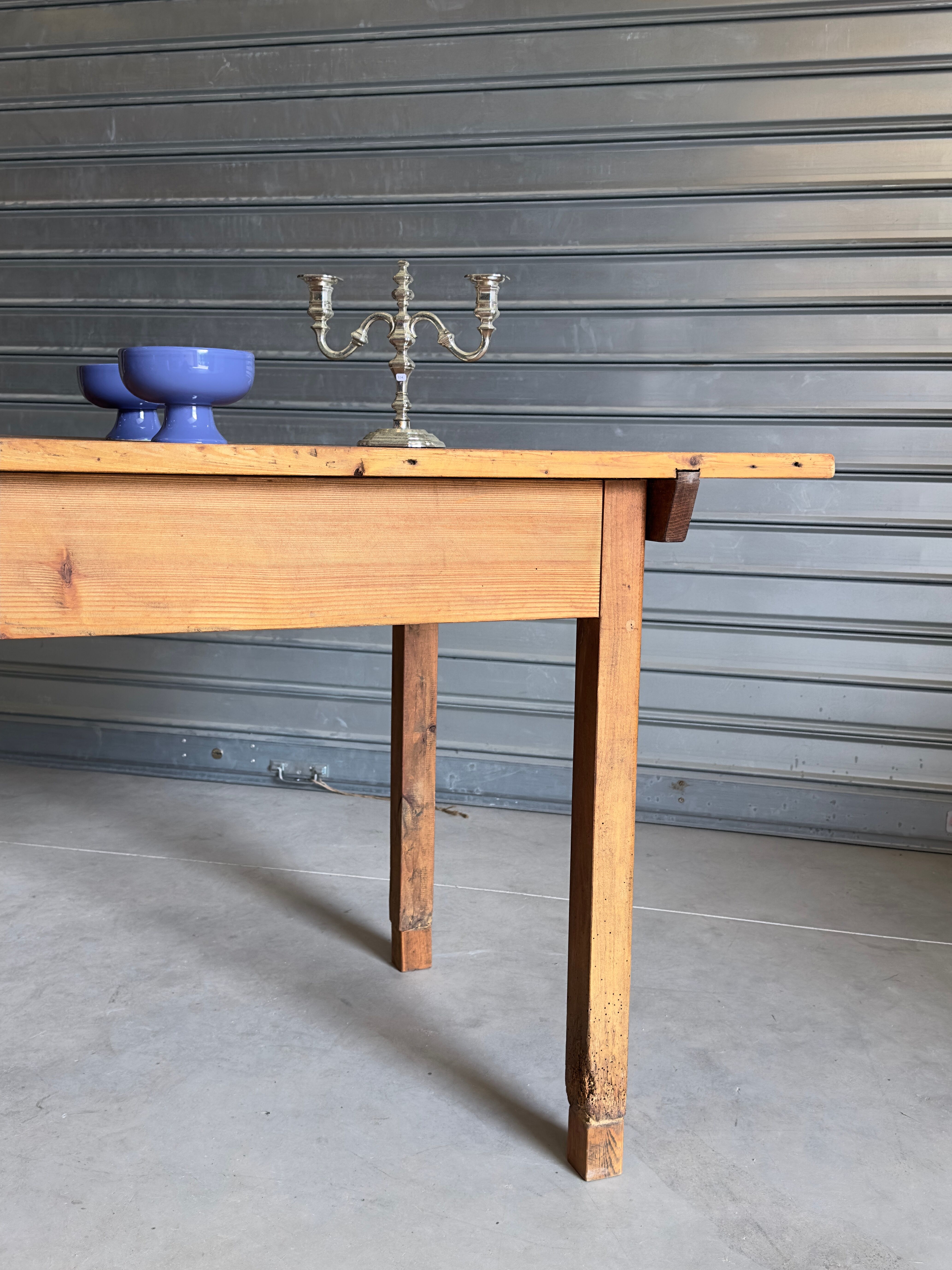 Old wooden table, farmhouse style, dining table.