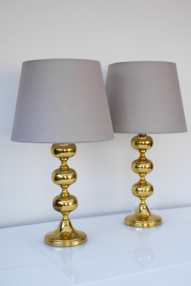 Scandinavian modern space age brass table lamps from Nafa, Sweden, 1970s, set of 2