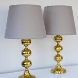 Scandinavian modern space age brass table lamps from Nafa, Sweden, 1970s, set of 2