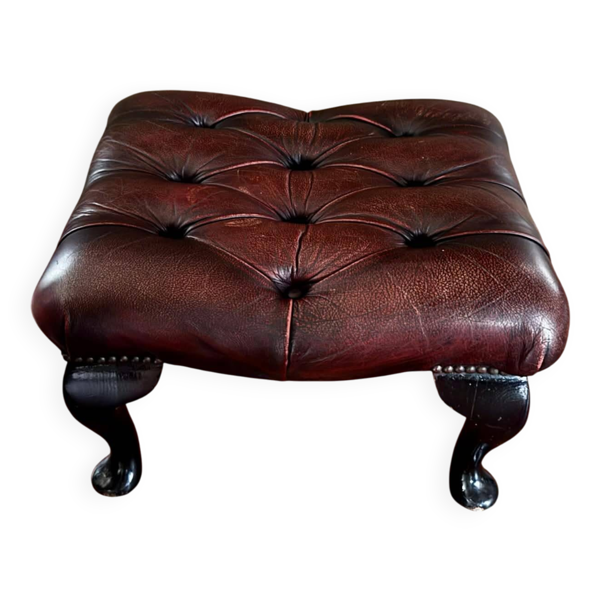 Vintage 1970s Chesterfield red leather footrest