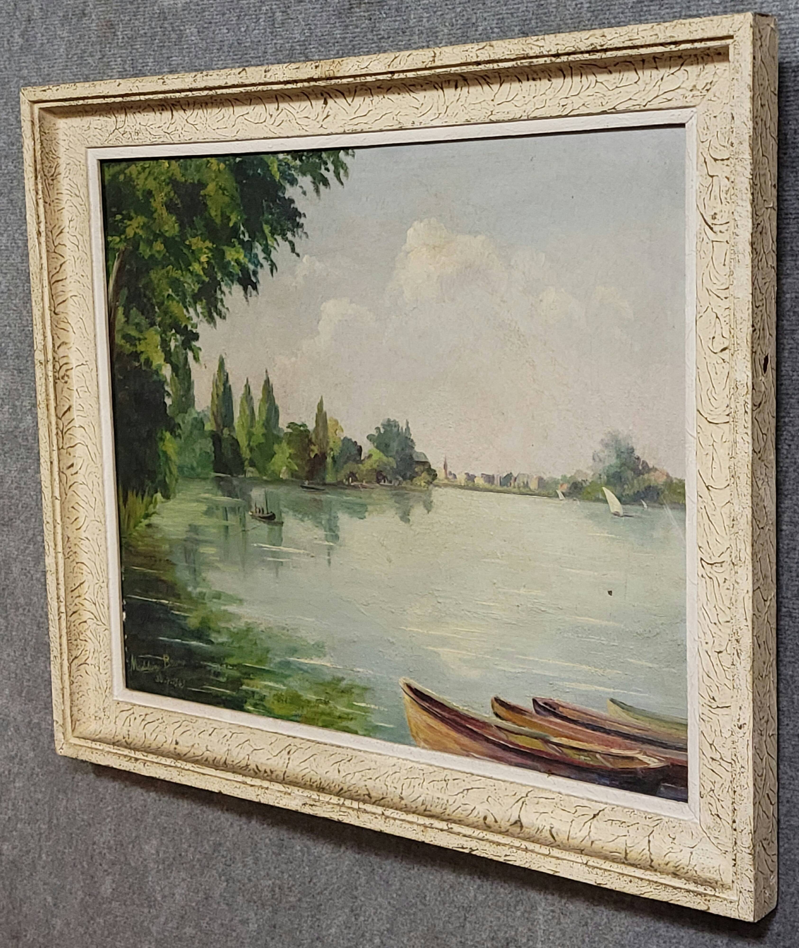 Madeleine Bruno: an old painting depicting a river landscape.