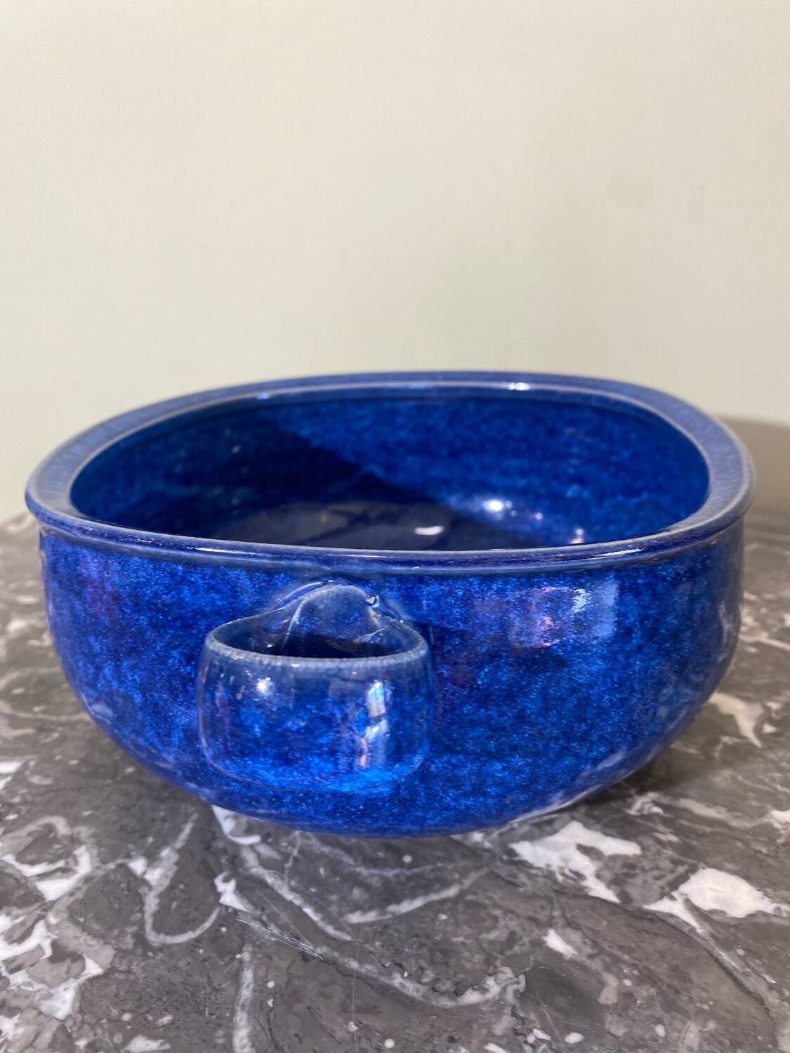 Blue glazed stoneware dish