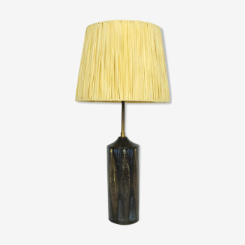 Danish ceramic lamp, raffia lampshade, 50/60