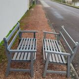 Pair of old wooden park garden benches