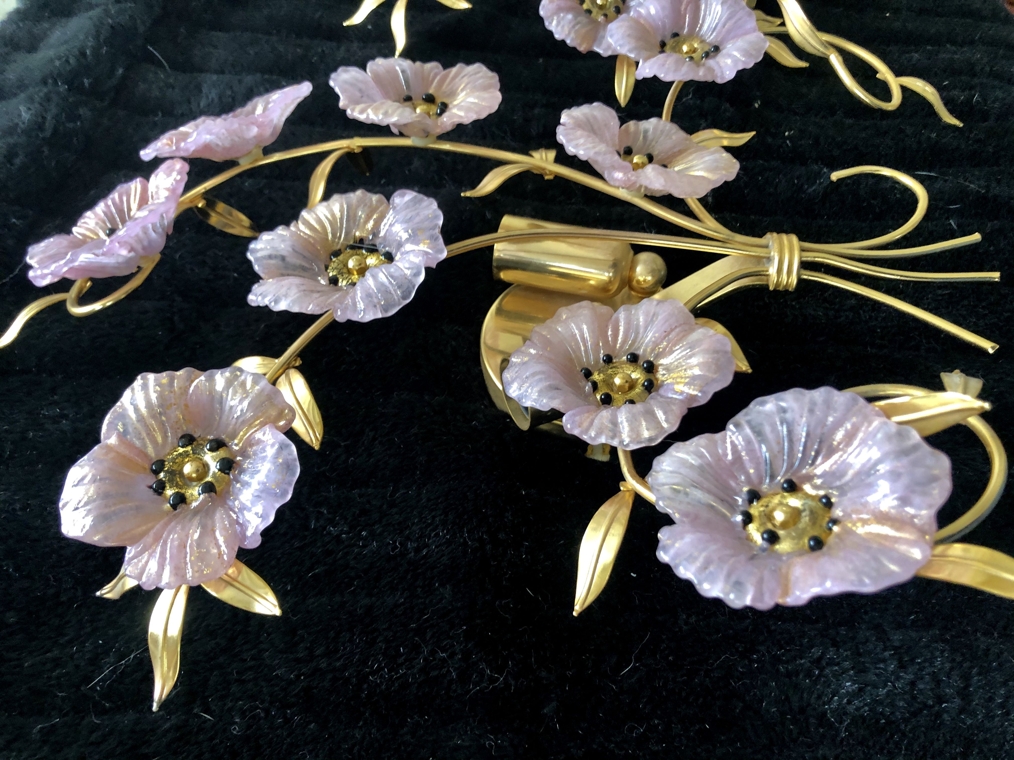 Barovier and Toso pair of flower model sonces in gold finish and gilding bouquets