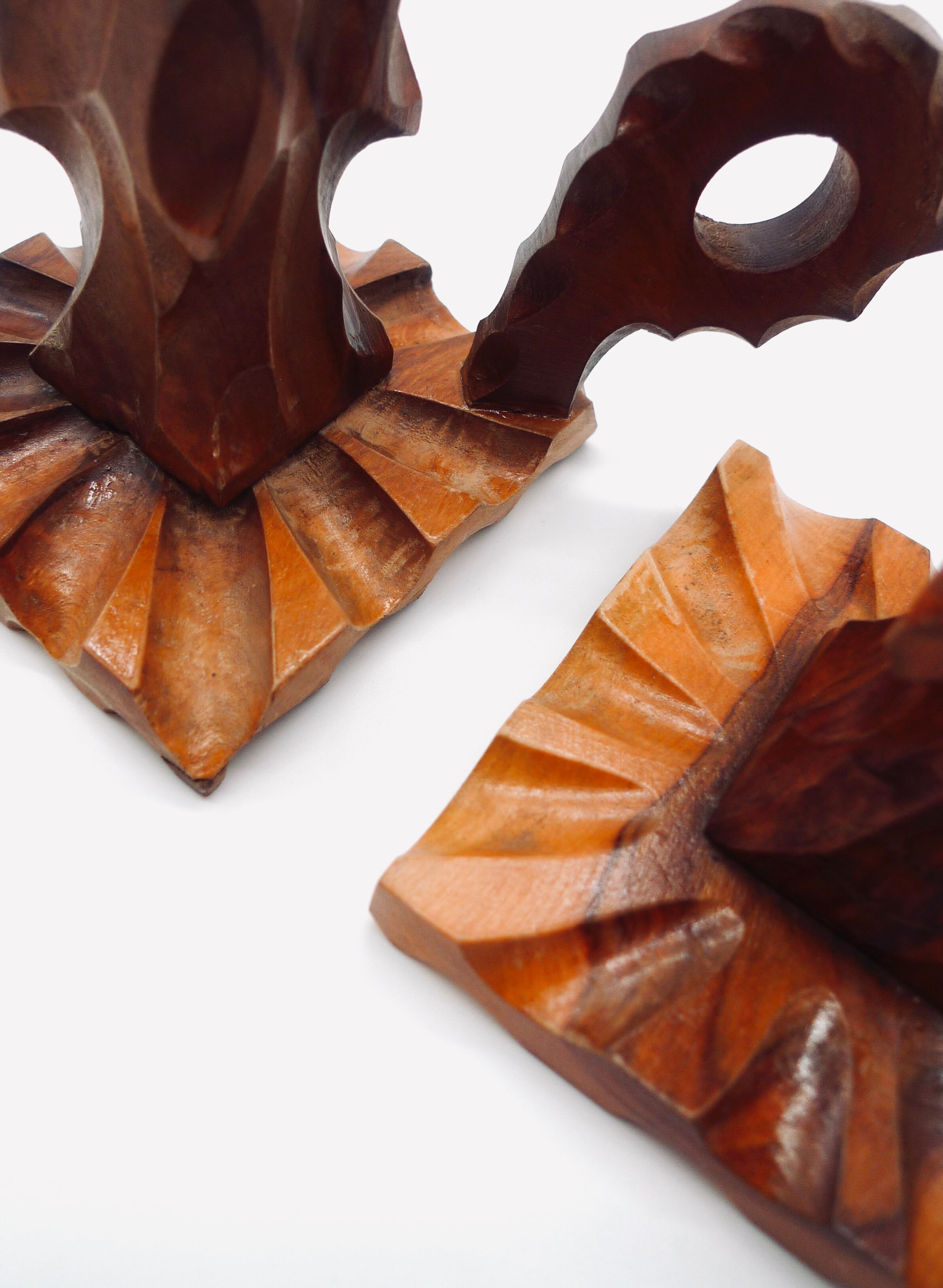 Two wooden candle holders