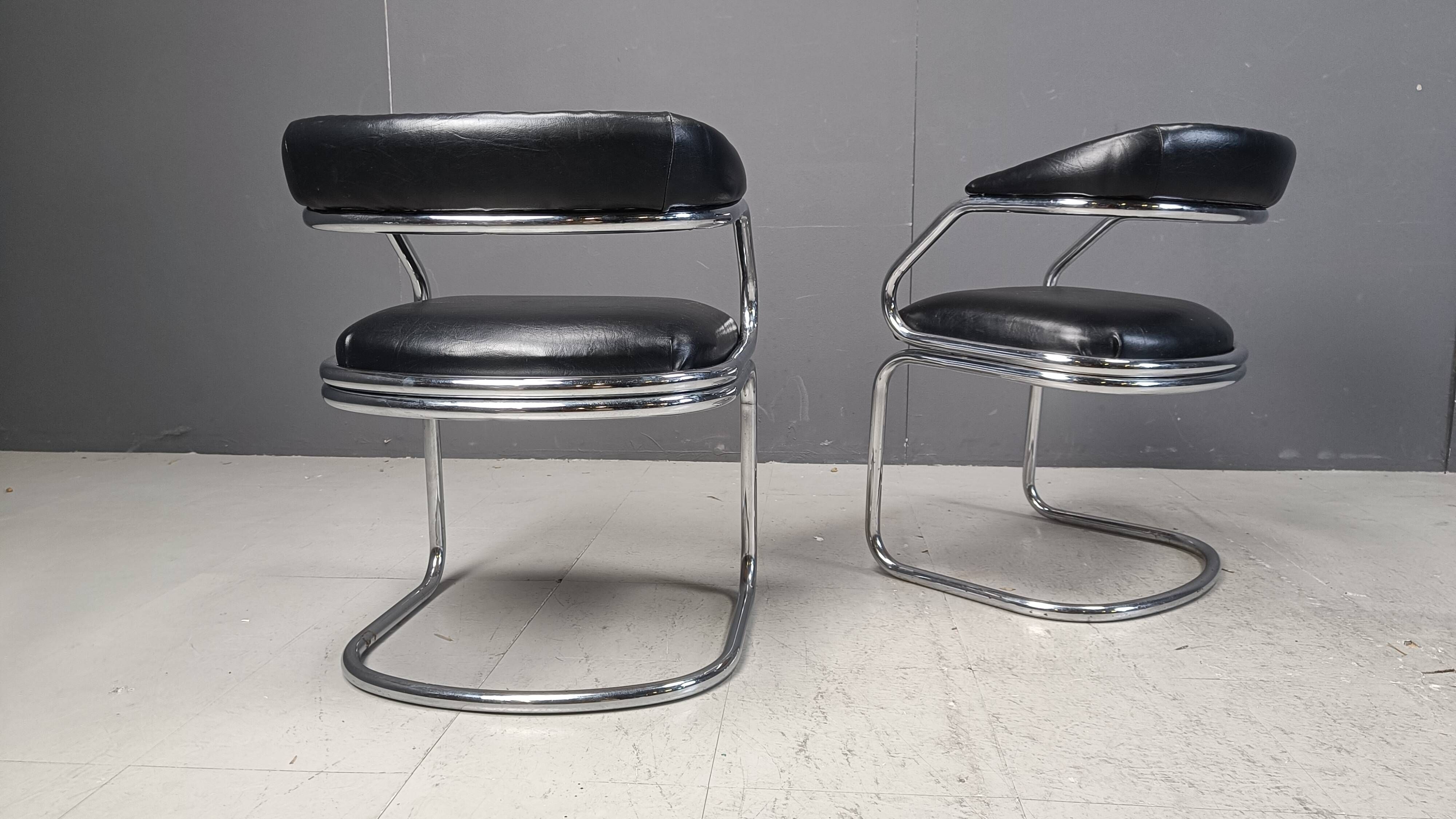 Vintage chrome and leatherette cantilever dining chairs by Giotto Stoppino,