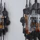 Set of 3 Brutalist Murano glass strips sconces / wall lamps Italy 1970s