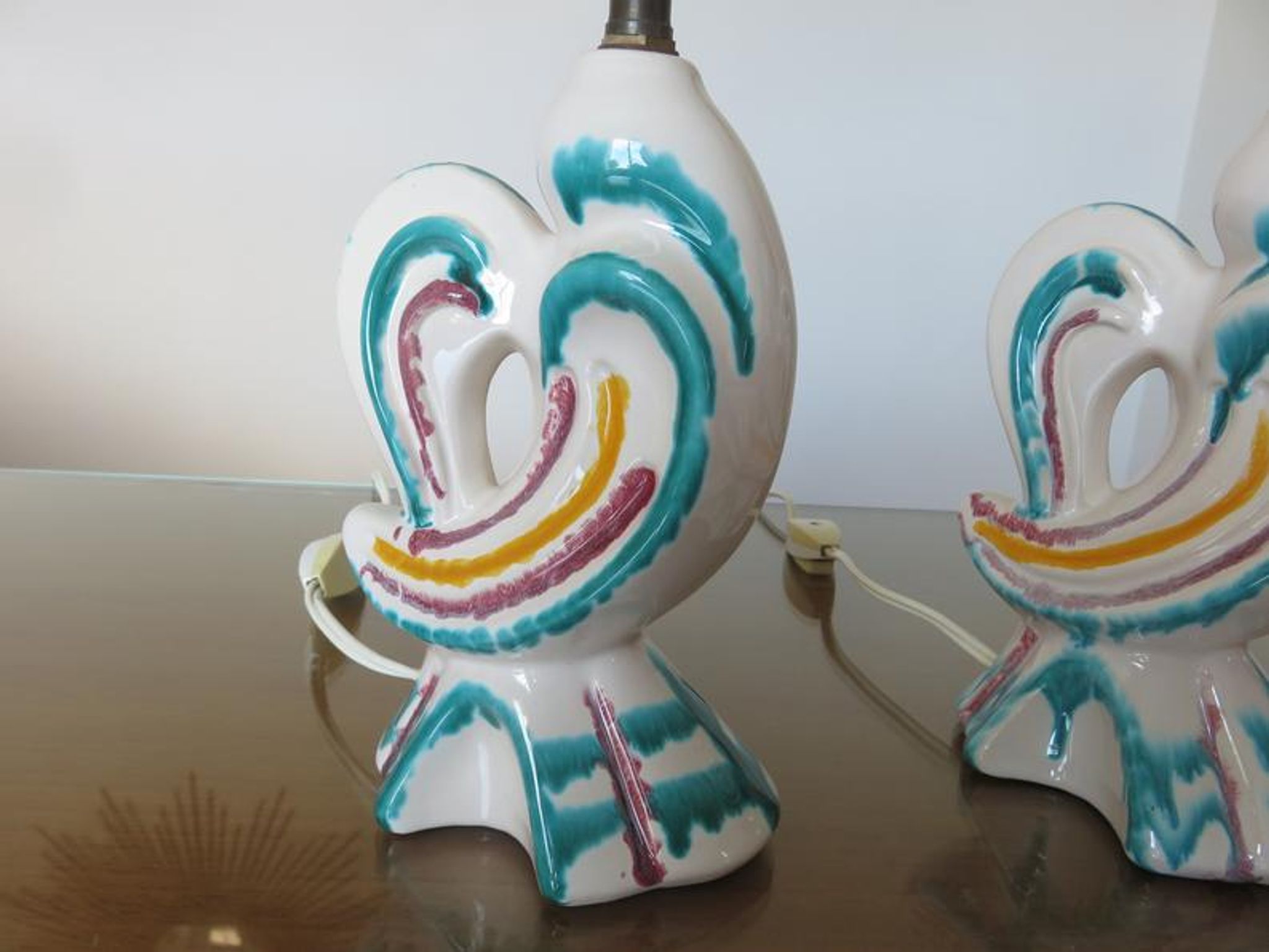 Pair of zoomorphic ceramic lamp feet 60s