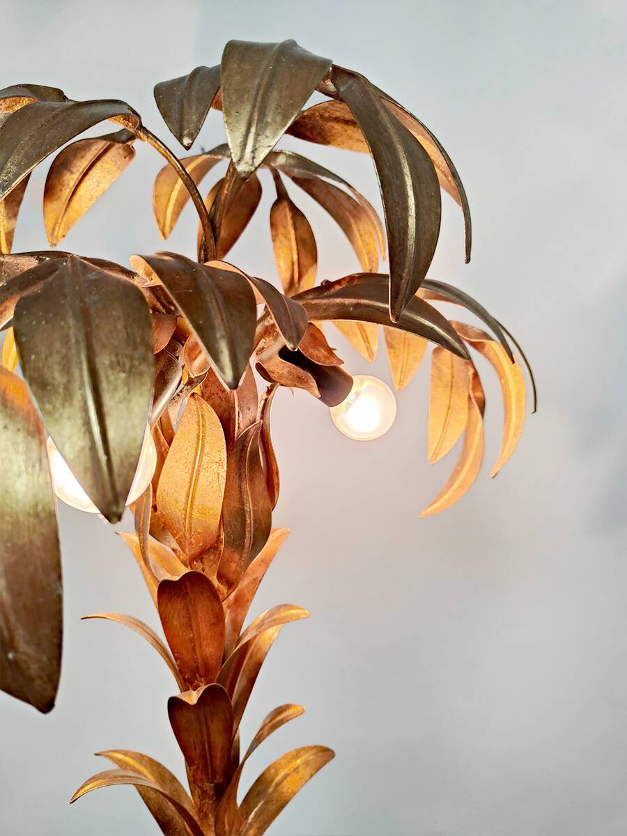 Vintage brass leaf palm tree table lamp Hans Kögl