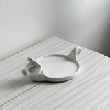 White porcelain cheese dish with handle and cow's head