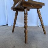 Vintage Tyrolean Heart Cutout Wooden Dining Chair / Bobbin-turned Legs