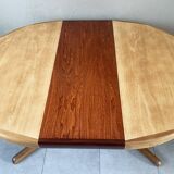 Table scandinave ronde vintage à pied central étoile extensible, éditée par baumann