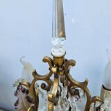 Pair of Gilt Bronze Candelabras with Colored Crystal Tassels