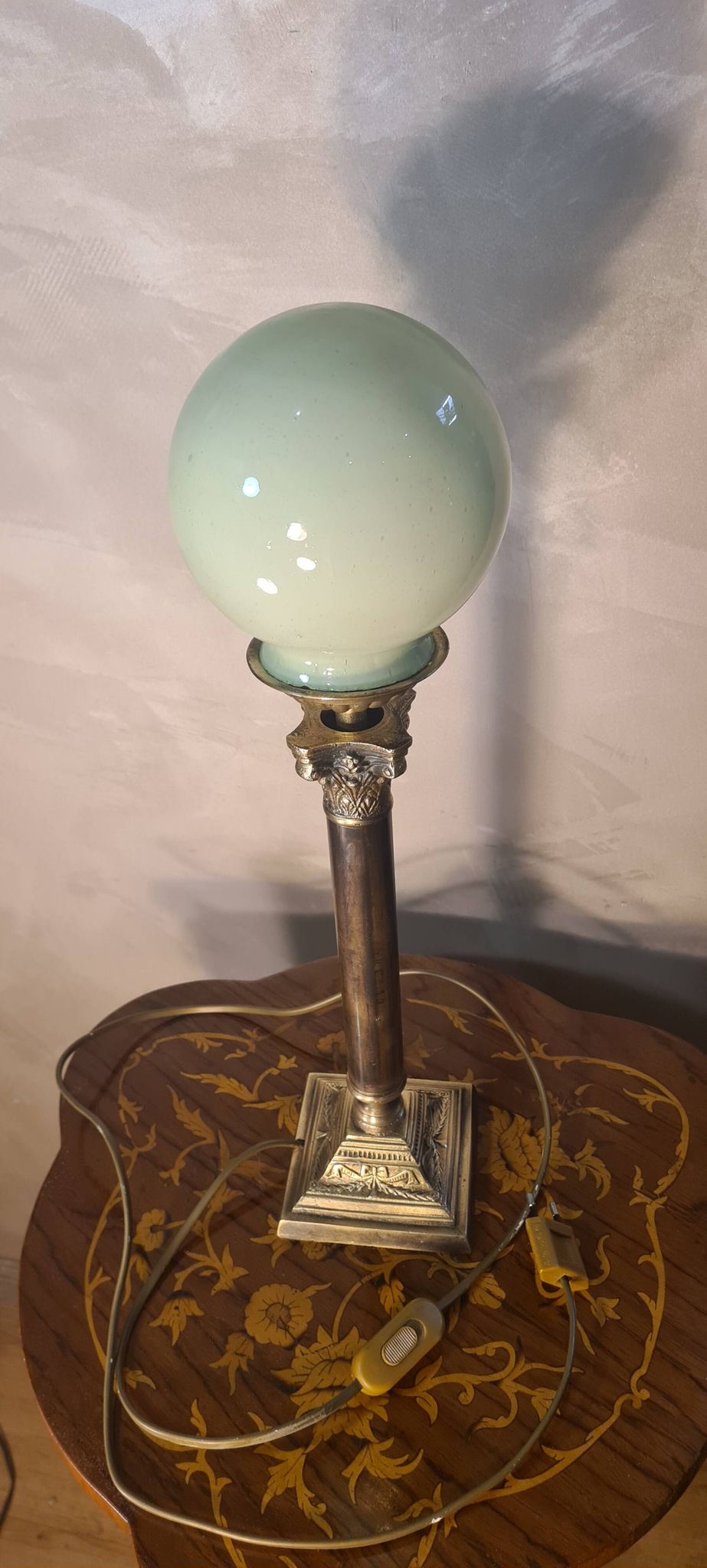 lampe bronze colonne corinthienne opaline verte superbe 52x13 cm