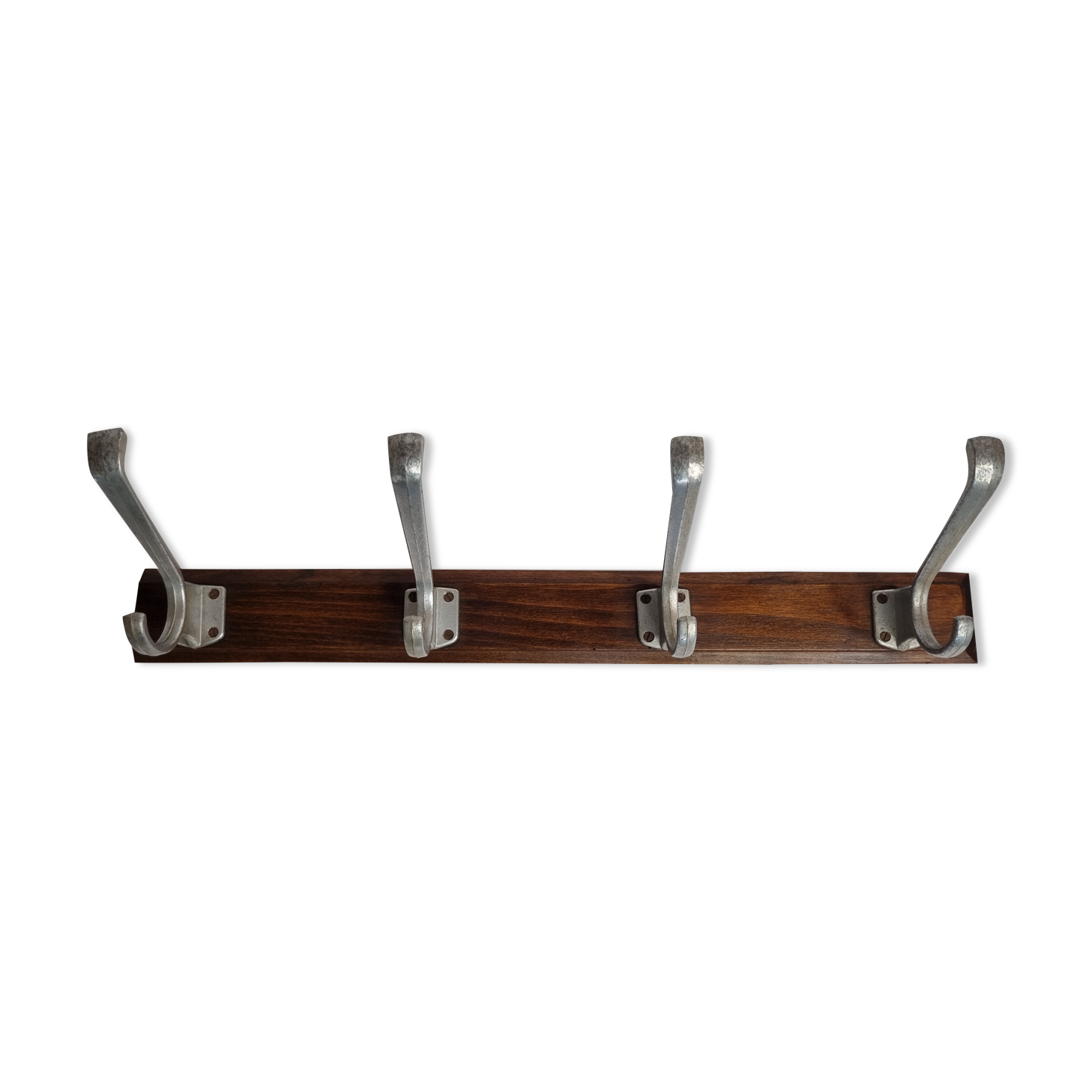 Wall rack "Art Deco" in cast aluminum and wood, 3 hooks, 54 cm