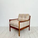Mid-Century Scandinavian Armchair in Cherry Wood and Checked Fabric, 1960s
