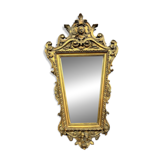 Italie XIXeme : Miroir Louis XV Baroque aux putti en bois doré