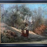 HST painting (19th/20th century) Children fishing in the undergrowth