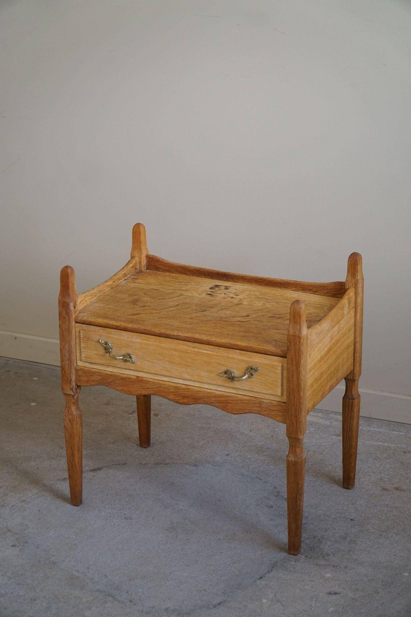 Henning Kjærnulf, oak bedside table, modern Danish, "Razorblade", 1960s