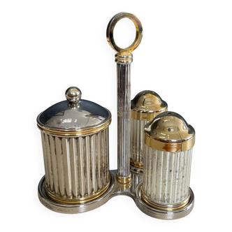 Vintage metal silver-plated and brass salt and pepper set.