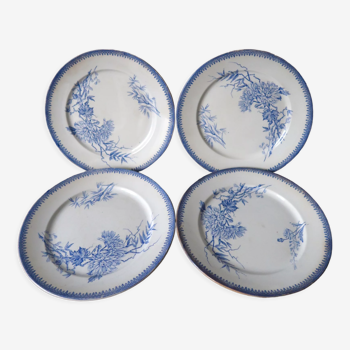 Set of 4 old white and blue plates Pexonne