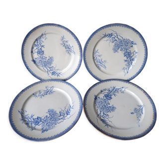 Lot de 4 assiettes anciennes blanches et bleues Pexonne