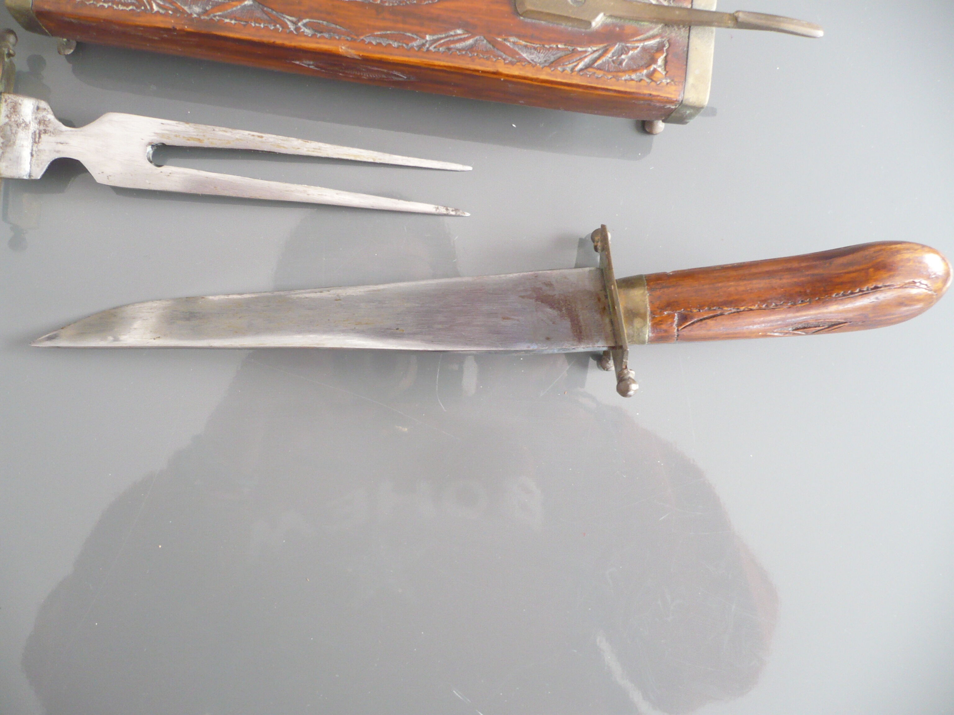 Carved kitchen knife and fork from India