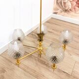 Lustre 5 feux vintage en verre et laiton