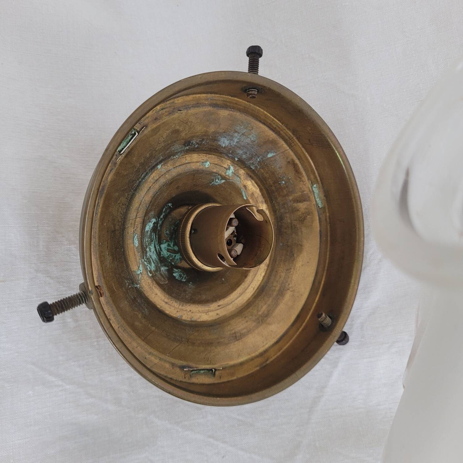 Suspended lantern in moulded glass and brass – 50's vintage light fixture