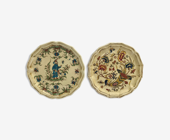 Pair old plate Moustiers Salins ceramics painted france vintage | Selency