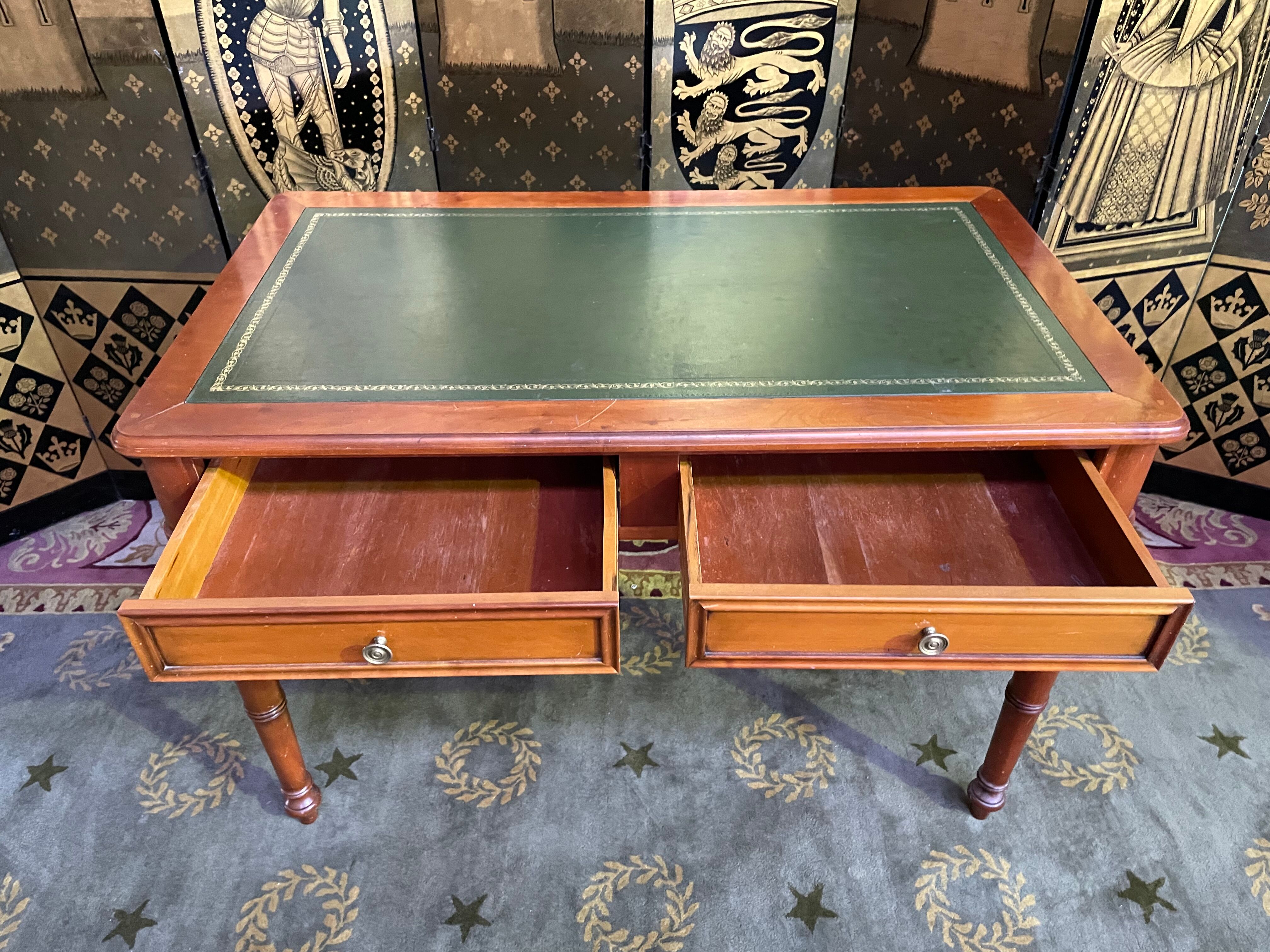 Louis Philippe style flat desk green leather