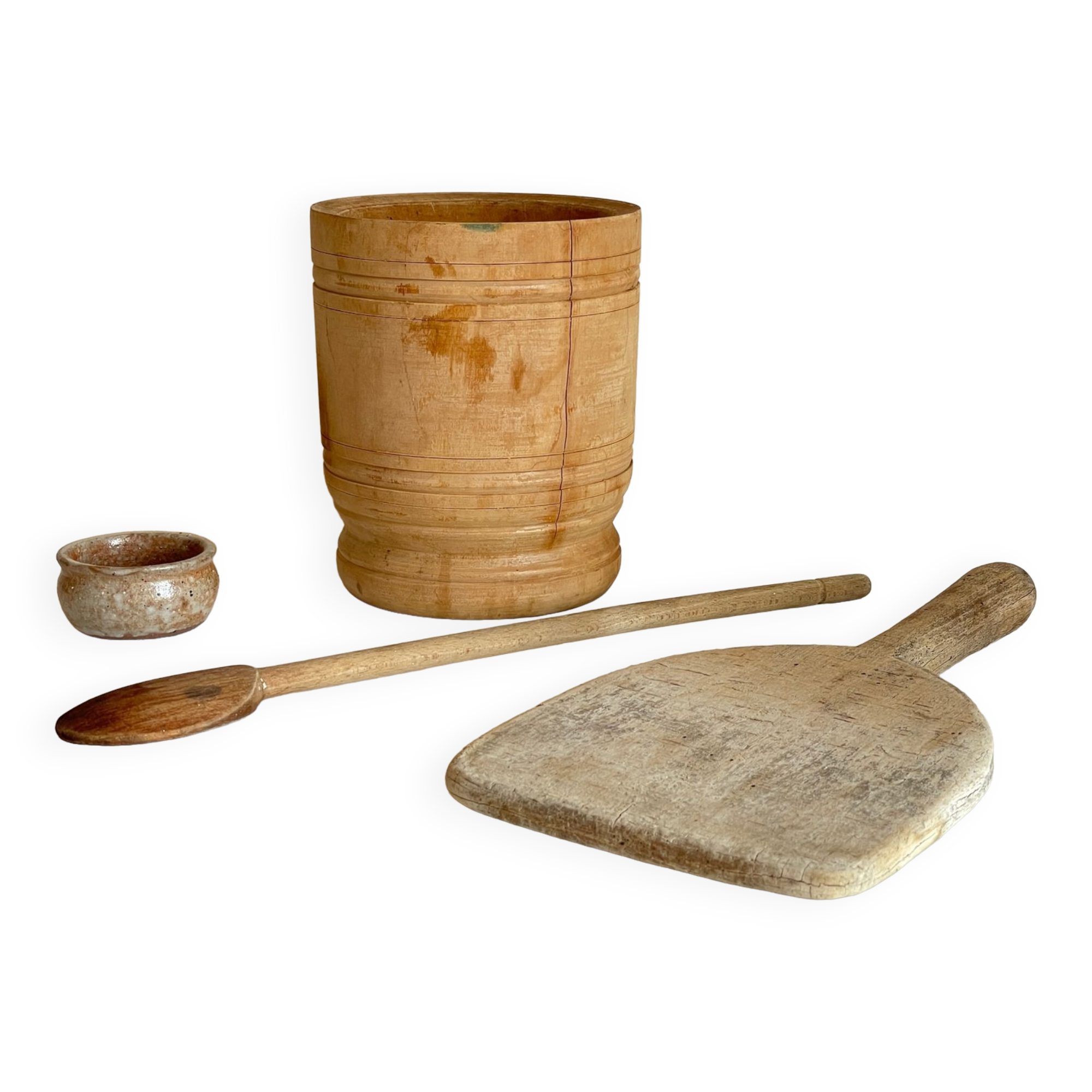 Turned wooden pots and beaters for the kitchen