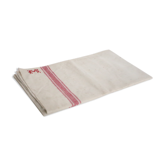 Cotton and linen tea towel, red lines