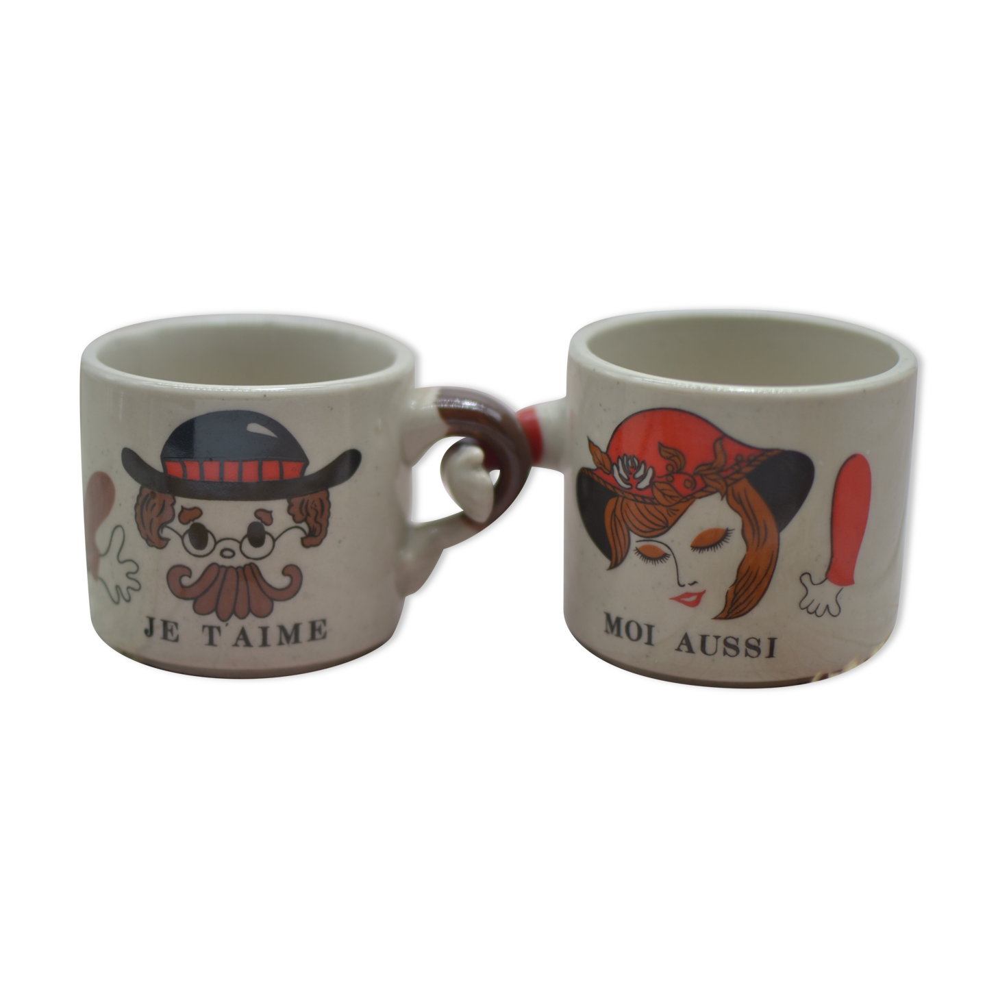 Duo of vintage cups I love you Me too