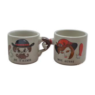 Duo of vintage cups I love you Me too