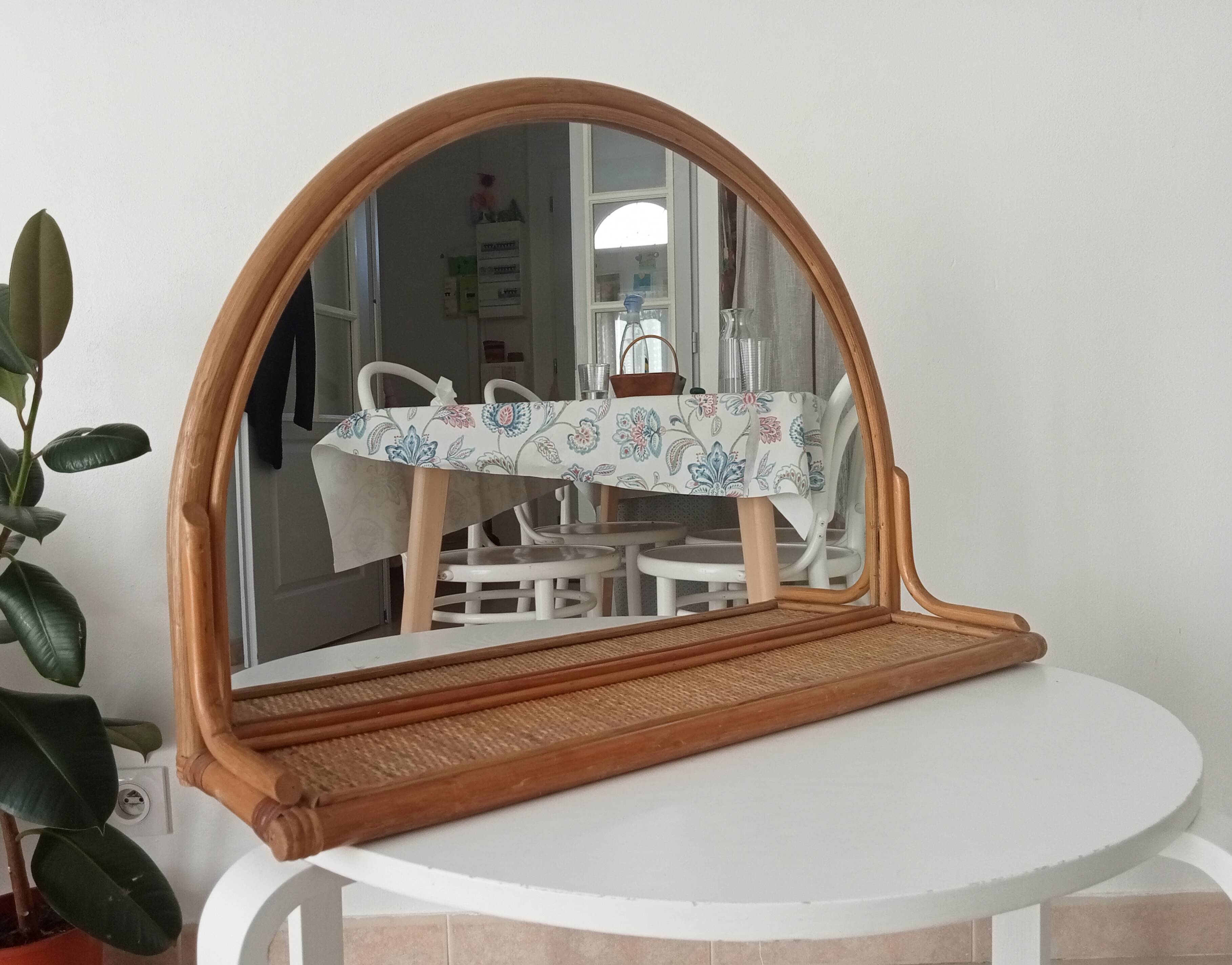 Miroir tablette vintage en rotin
