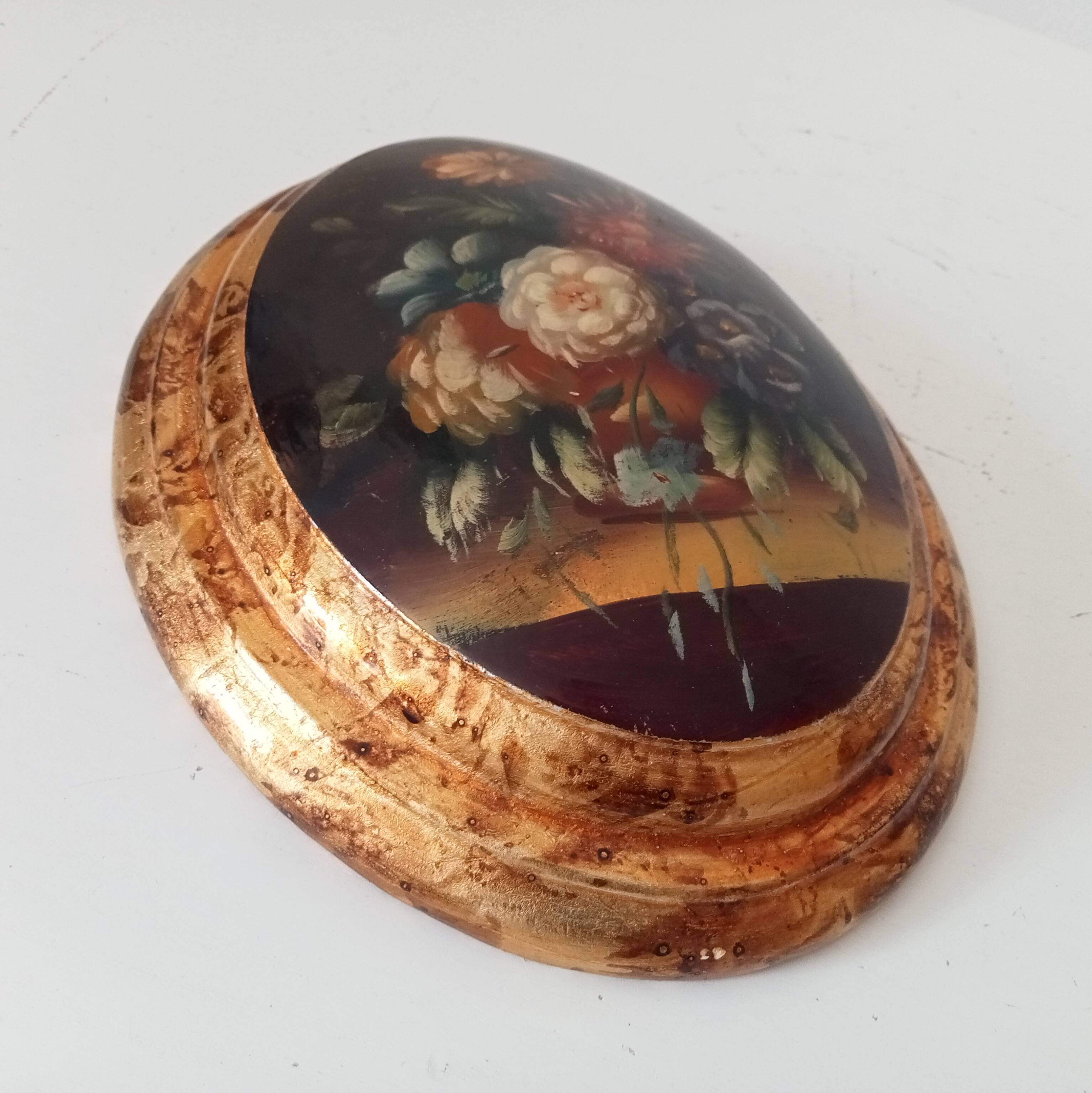 Curved frame still life lithograph on wood