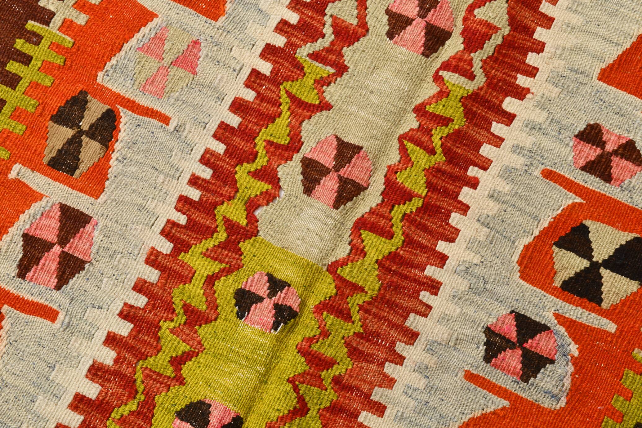 4x8 Multicolor Geometric Style Kilim Rug, 129x255 Antique Decor