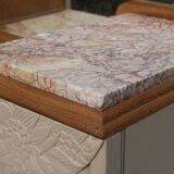 Renovated Art Deco buffet, pink marble and original mirror.