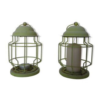 Duo of small metal lanterns