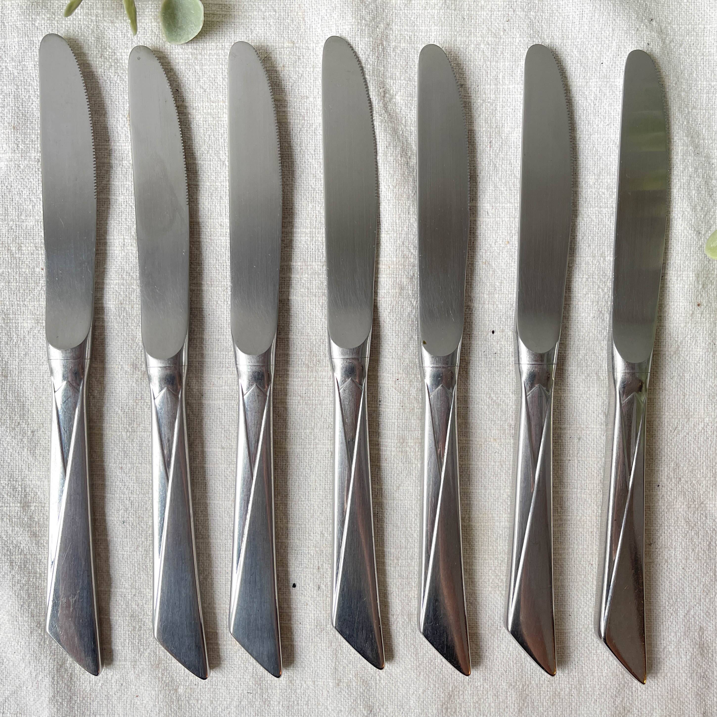 7 Vintage stainless steel Art Deco style knives made in France