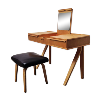 Set of Dutch modern dressing table and stool in birch plywood by Cees Braakman for Pastoe, 1951