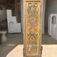 Rectangular Indonesian construction element with blue and yellow plant in carved wood