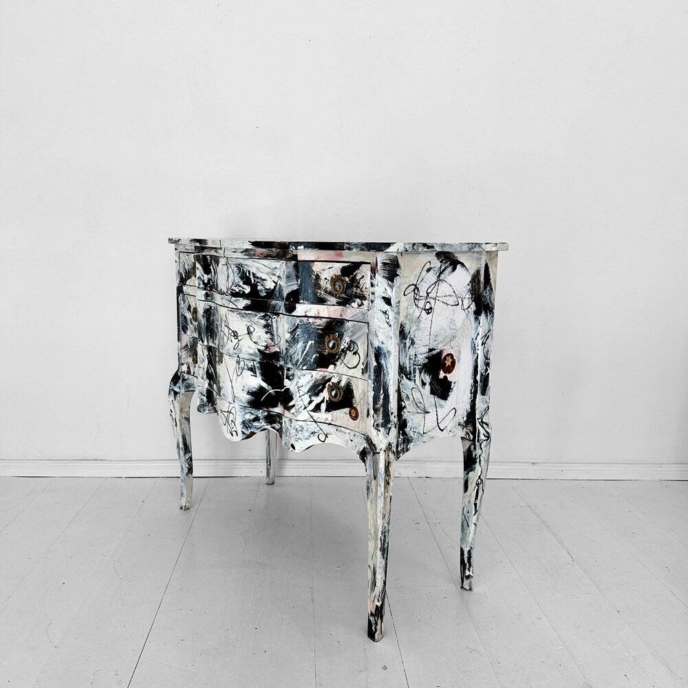 Baroque Abstract Painted Commode in Black and White by Felix Bachmann, 2024