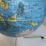 Vintage 1960 golden terrestrial globe by Taride, tripod world map - 28 cm