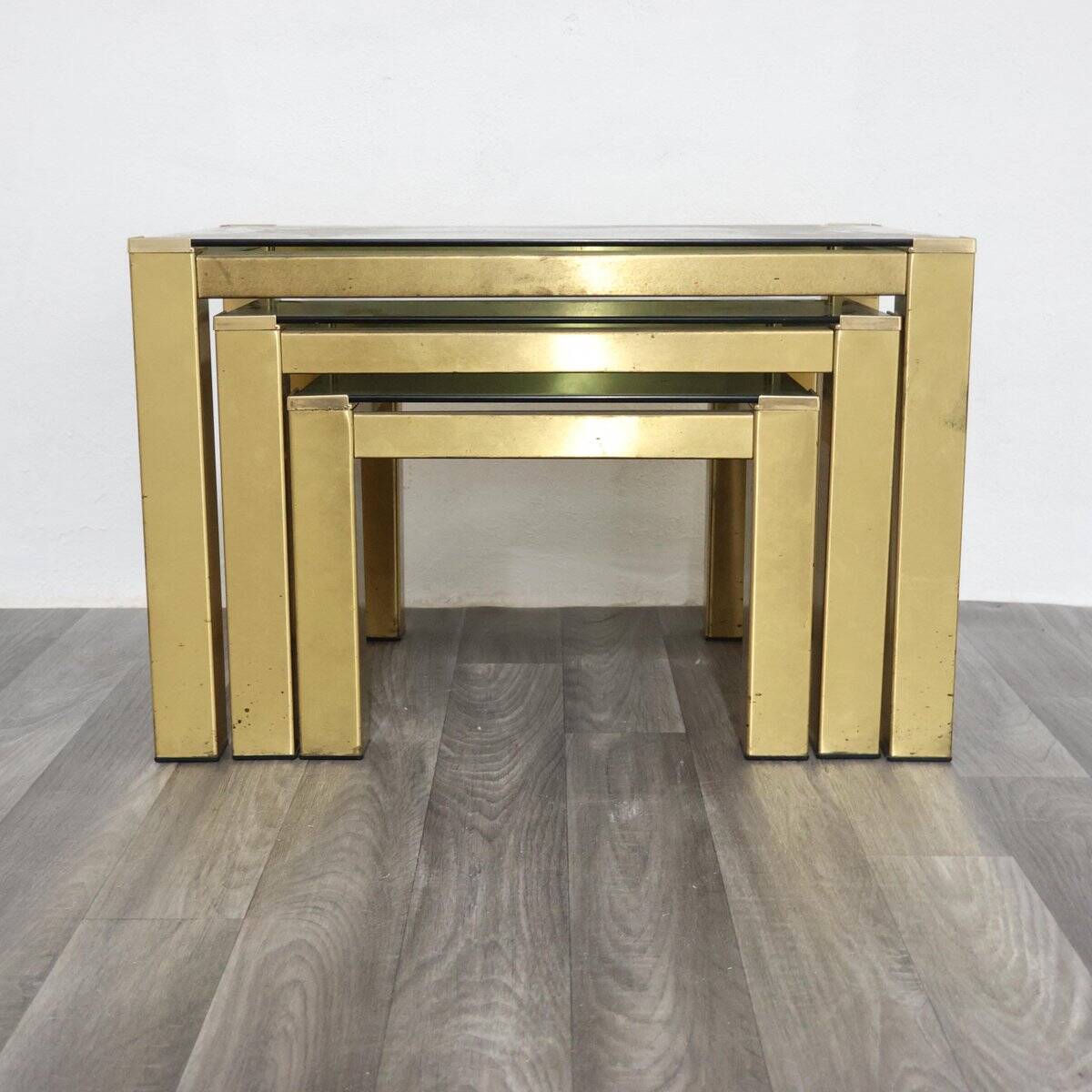Vintage Hollywood Regency Brass Coffee Tables, 1970s, Set of 3